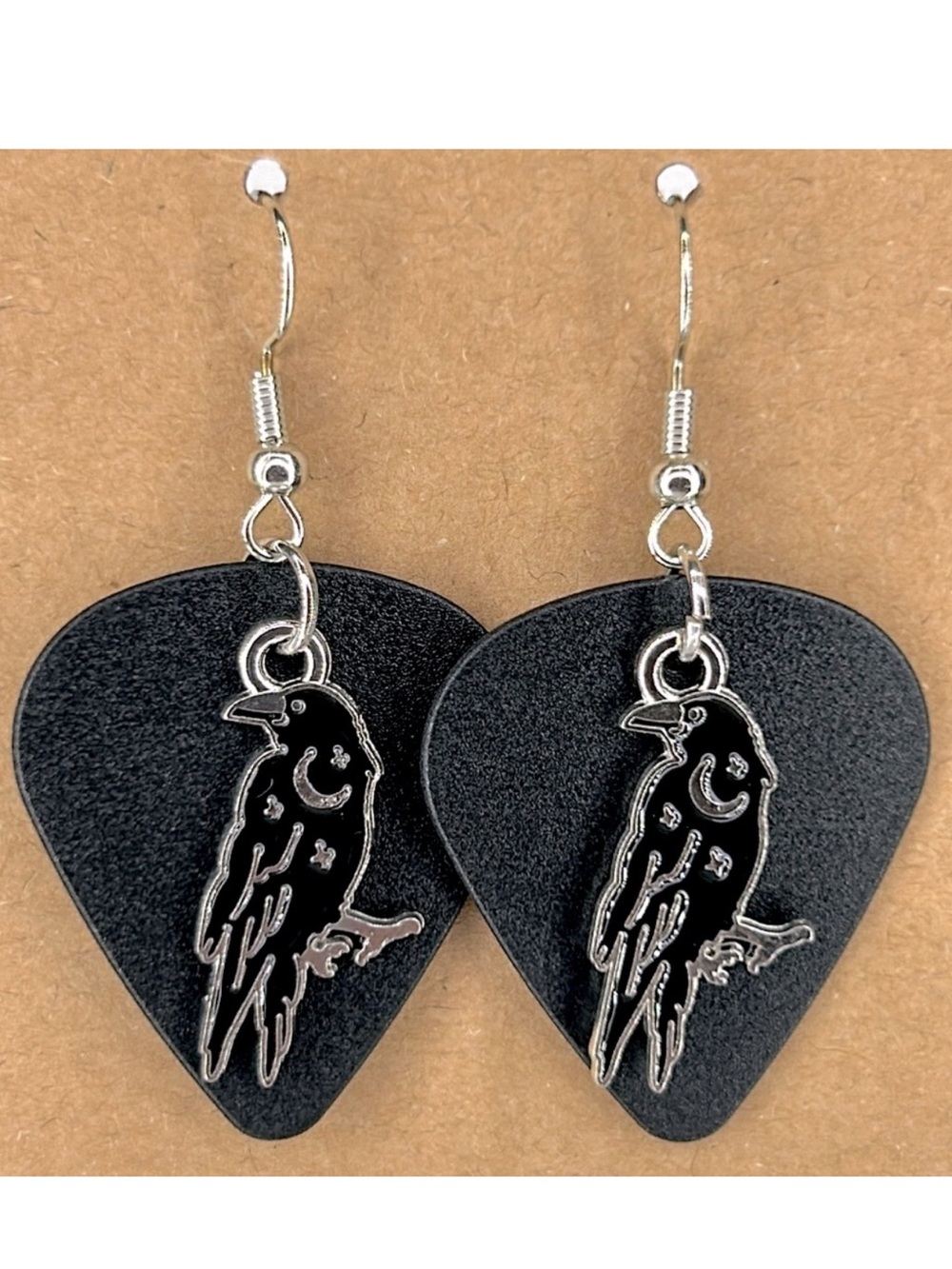 Guitar Pick Custom Earrings with Crow Charm Halloween Moon Fashion Jewelry